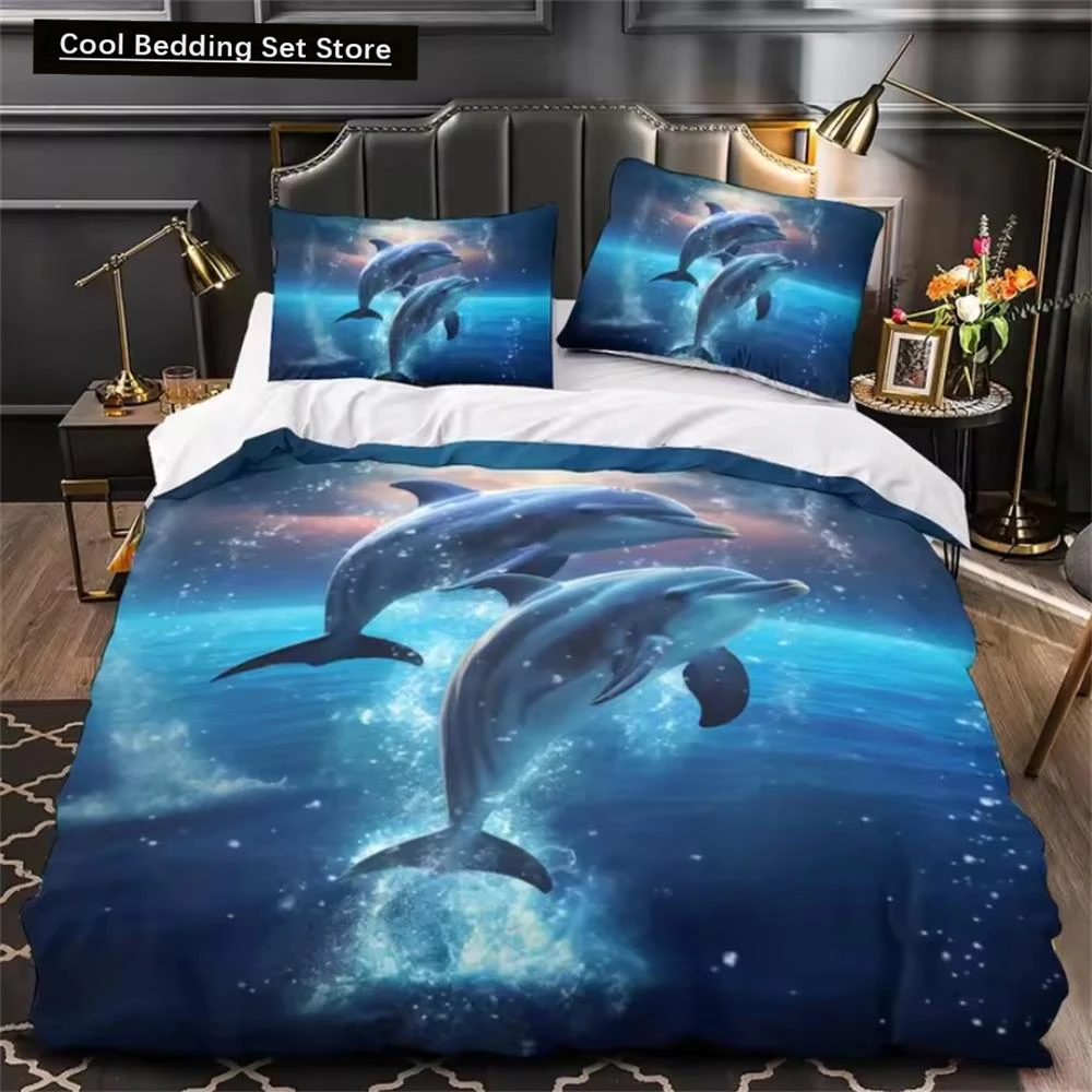 3-Piece Ultra-Soft 3D Dolphin Printed Duvet Cover Set Perfect for Bedrooms Guest Rooms-Includes 1 Duvet Cover + 2 Pillowcases