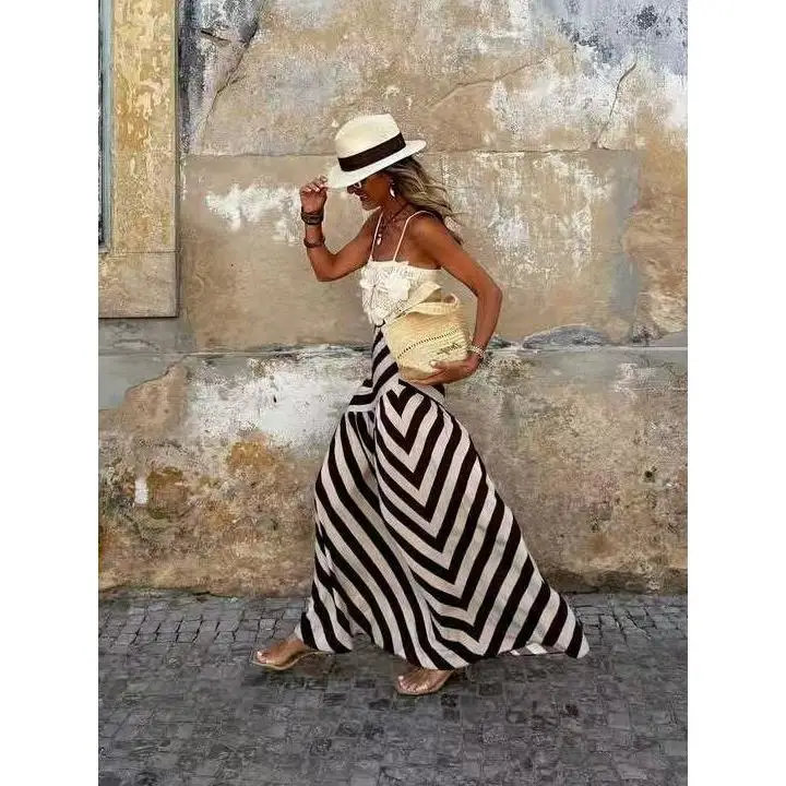 Faionable Gestreifter A-Linien-Rock für Damen, Herbst, neuer Stil, lässiger asymmetrischer Rock aus Polyesterfaser mit hoher Taille