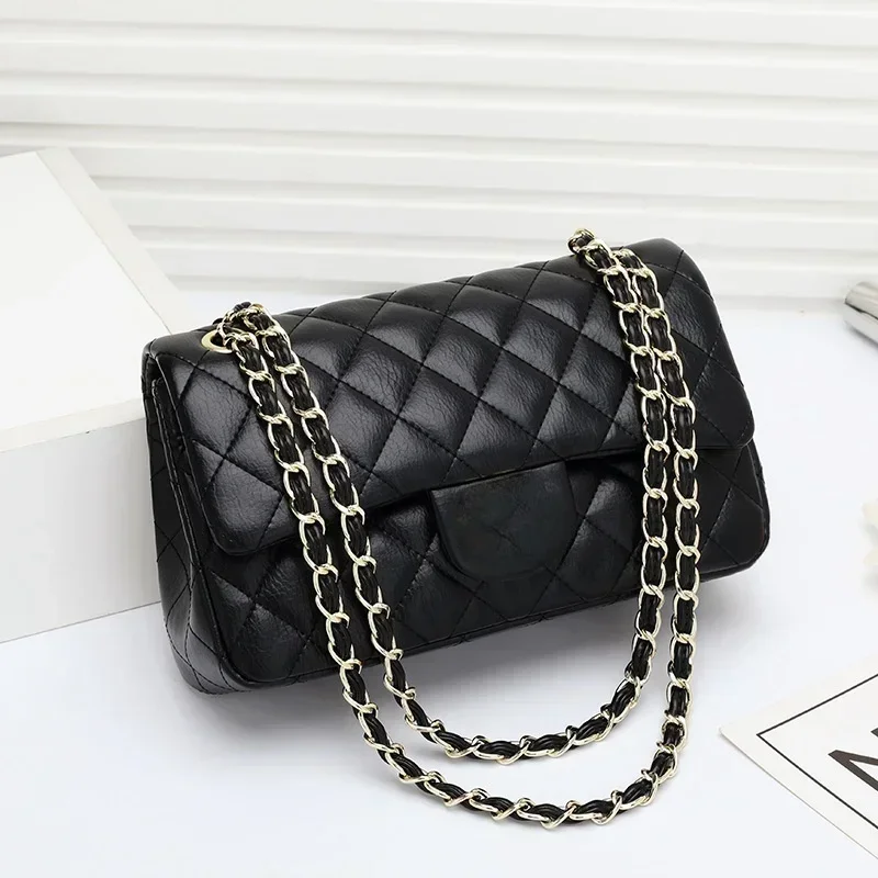 Fashion luxury brand designer cowhide handbag ladies rhombus chain bag leather shoulder messenger bag