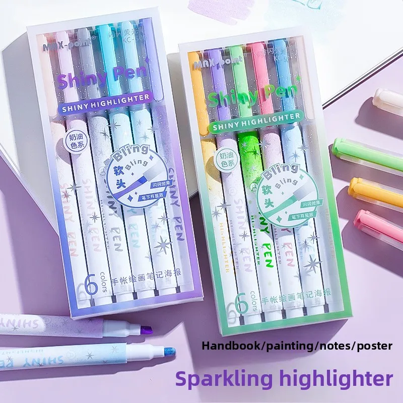 Glitter Fluorescent Markers for Elementary School Students, Colorful Highlighters for Middle School, Glittery Fluorescent Pens