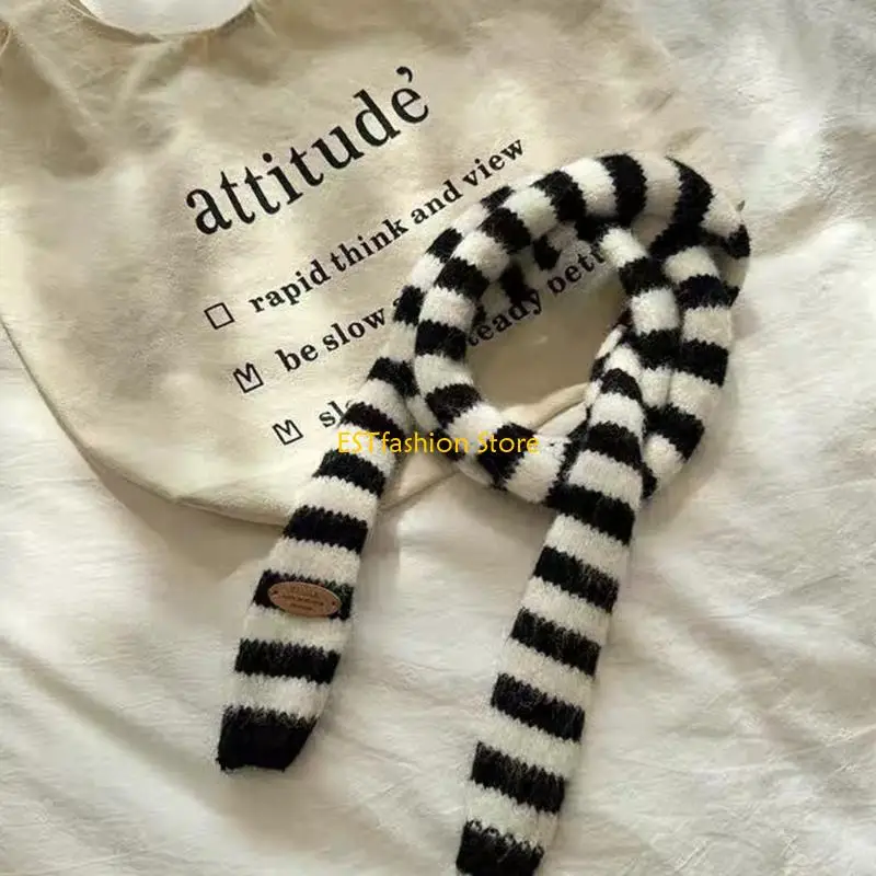Y5GC Textured Striped Scarf Comfortable Knit Fabric Neckerchief Stylish Fit Accessory For Casual or Formal Daily