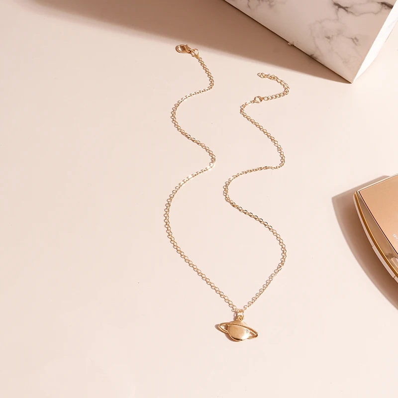Aihua Mode Metall Saturn Halskette für Frauen Männer Kurze Kette Anhänger Halskette Geschenk Collier Mädchen Geburtstag Geschenke – Detail 2
