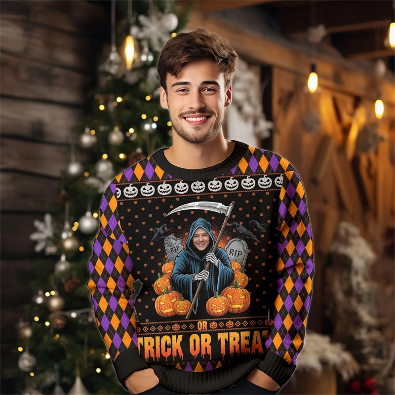 2026 جديد هالوين البلوزات القبيحة للرجال موضة الخريف مخيف Crewneck ثلاثية الأبعاد مطبوعة بلوزات فضفاضة تنفس المرأة البلوز