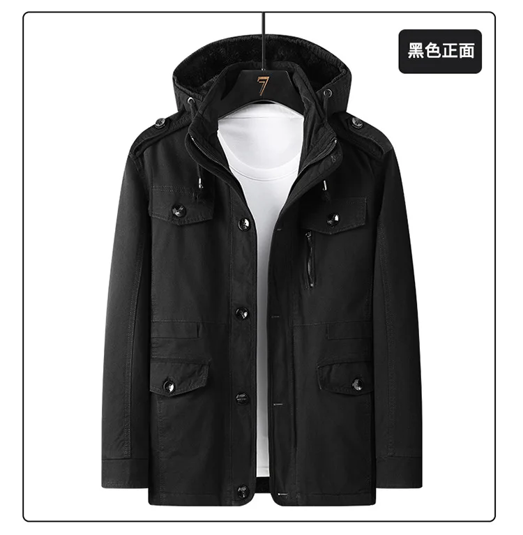 Outerwear Mens Winter Trend Parkas Middle Aged Pure Cotton Casual Brand Jacket Casual Loose Hooded Versatile Mens Clothing