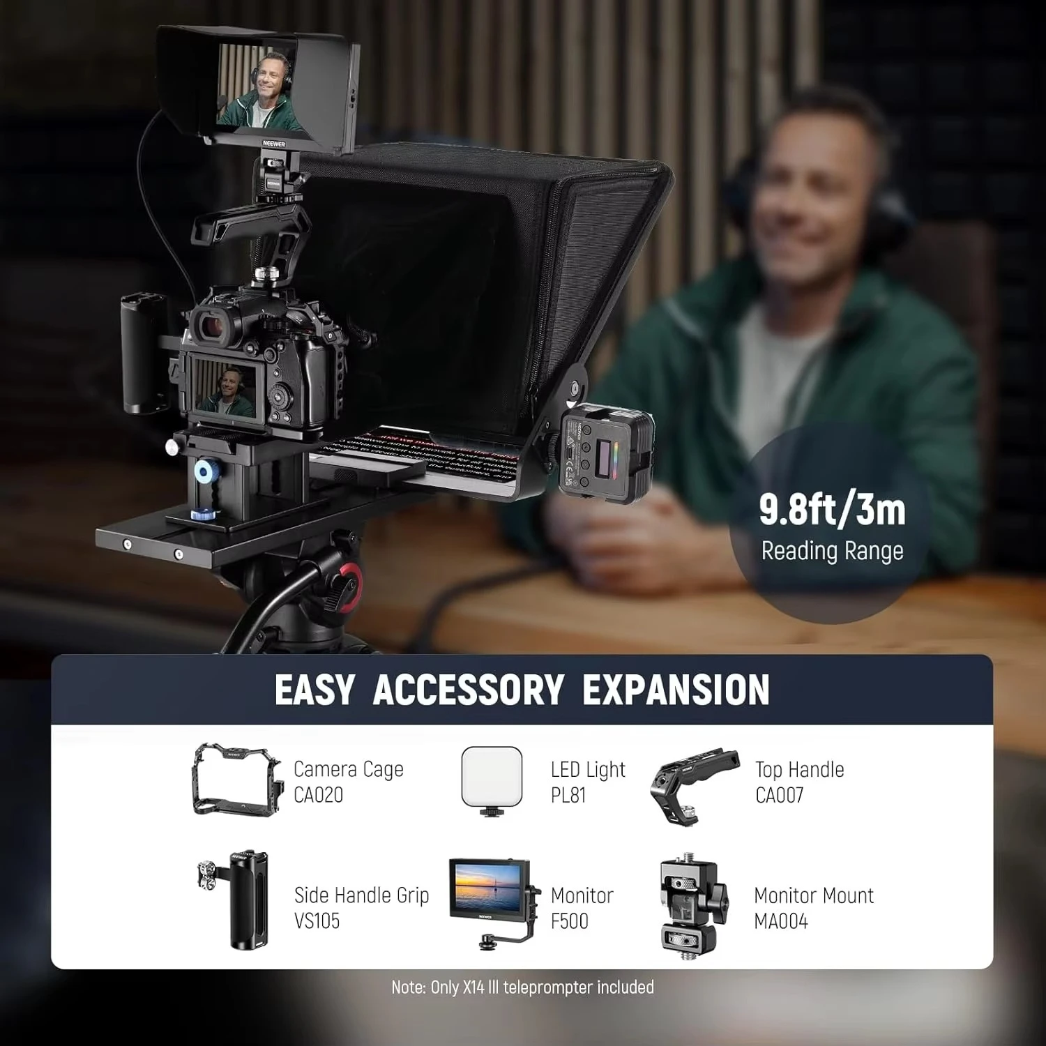 Teleprompter X14 III with RT113 Remote Control/Application Control 45 Degrees Tilt 14 Inch Beam Splitter Full Metal