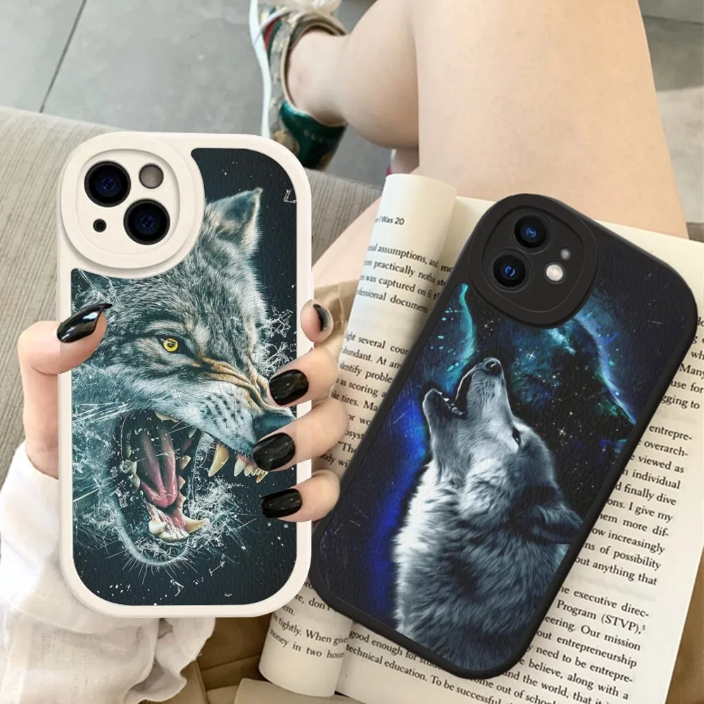 

Animal The Wolf Howl Phone Case Hard Leather For IPhone 16 15 14 13 12 Mini 11 14 Pro Max Xs X Xr 7 8 Plus Fundas