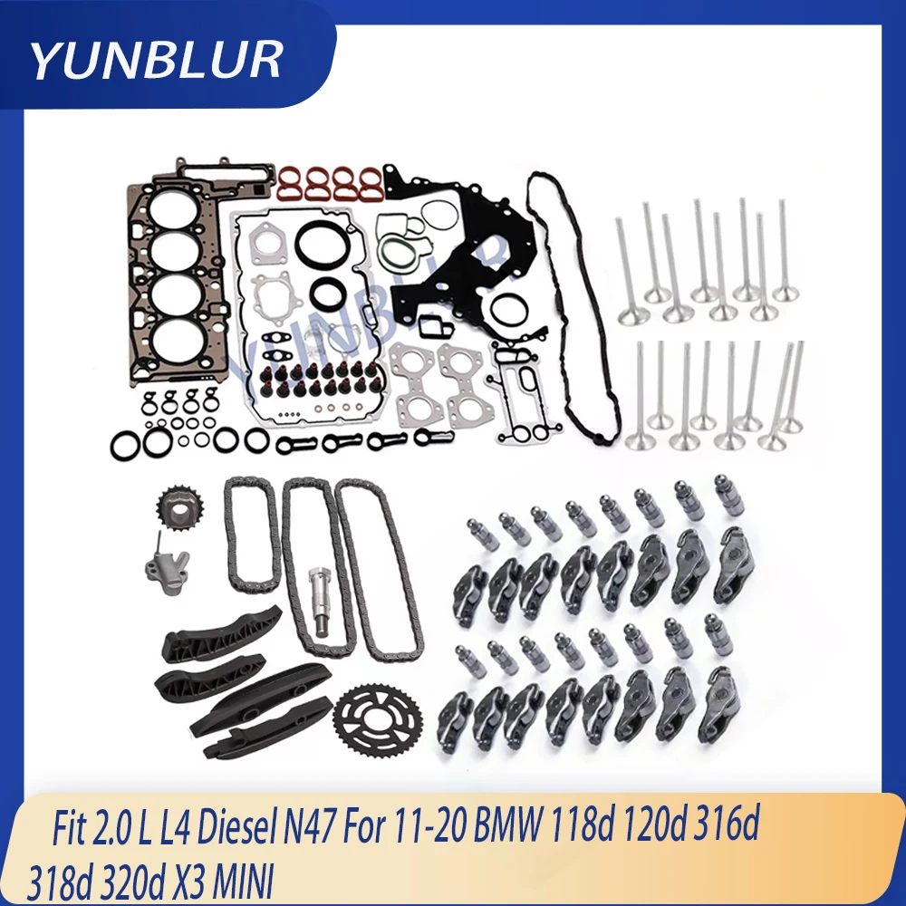 Rebuild Gasket Set Timing Chain Rocker Arm Valve Kit Fit 2.0 L L4 Diesel N47 For 11-20 BMW 118d 120d 316d 318d 320d X3 MINI