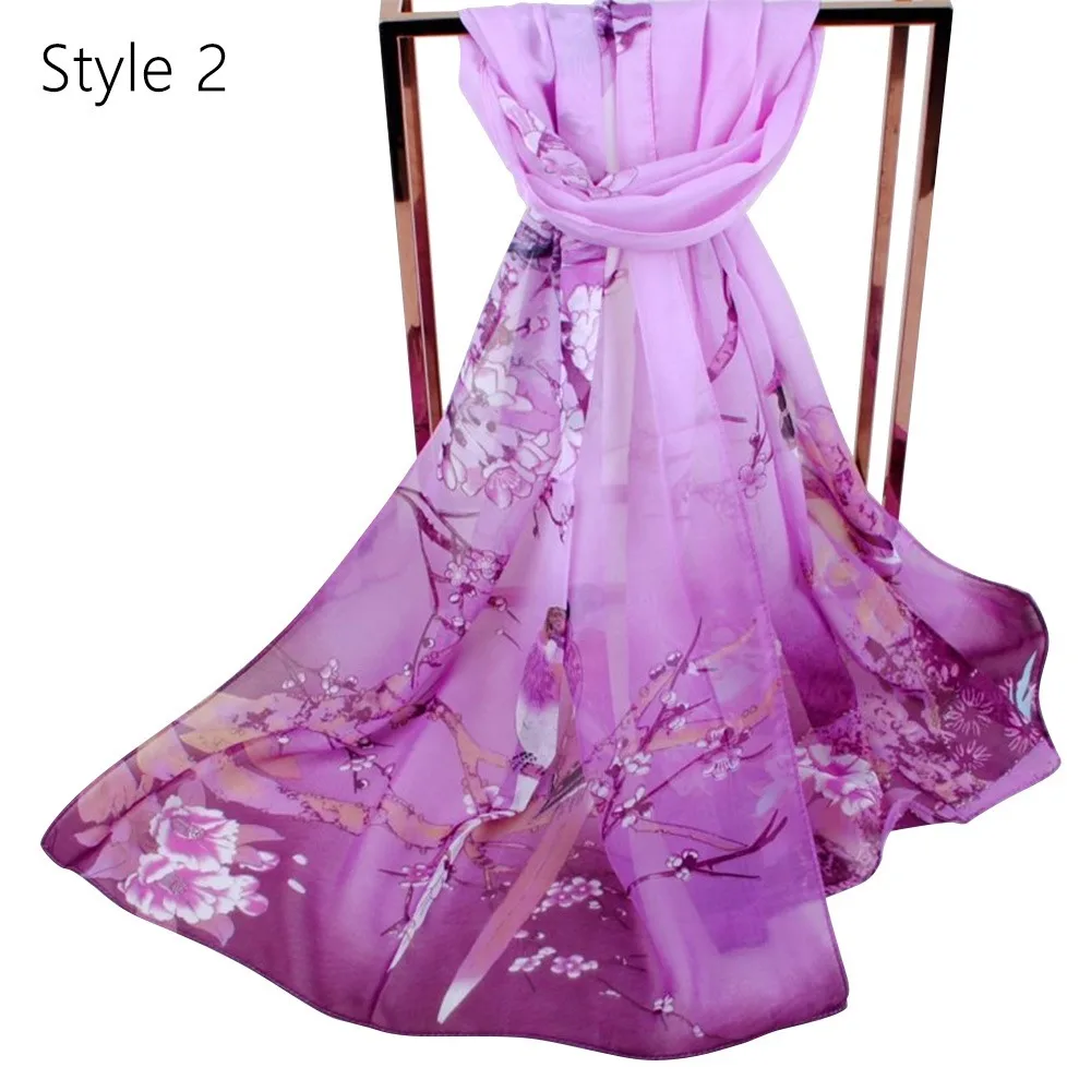 

Casual Flower Print Long Chiffon Scarf Big Size Breathable Muslim Headband Sun Protection Long Beach Scarves Women