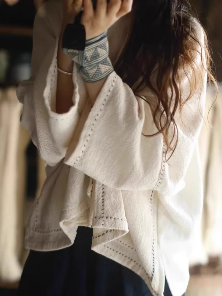 

Soft Lazy Silk Linen Knitted Cardigan Outerwear V-Neck Long Sleeve for Pear Rectangle Body Types Spring 2026 Fashion