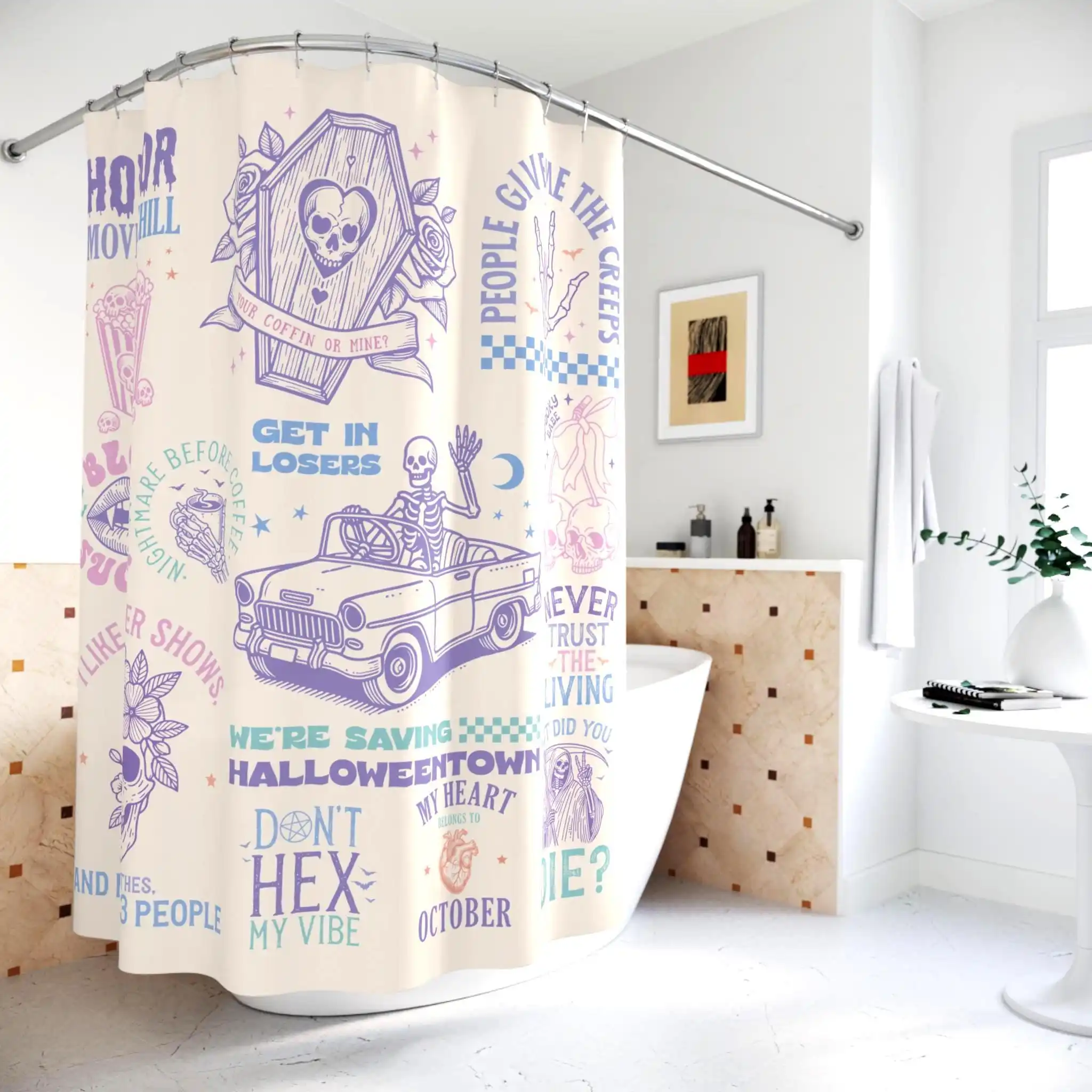 Spooky Halloween Vibes Shower Curtain for Bathroom Decor Fall Season Trick Treat Fun