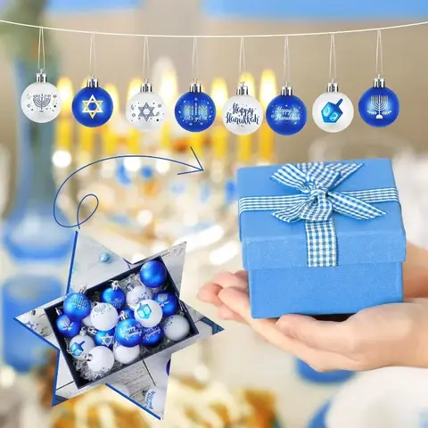 16 pezzi di tavola di legno Happy Hanukkah Ornaments - Decorazioni per l'albero di Natale e pendenti festivi per il festival ebreo