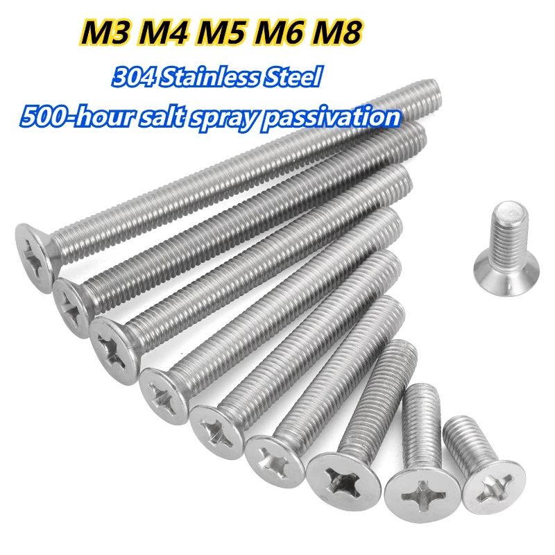 M3 M4 M5 M6 M8 A2-70 304 Stainless steel 500-hour salt spray passivation YB819 Cross Flat Countersunk Head Screw Bolt