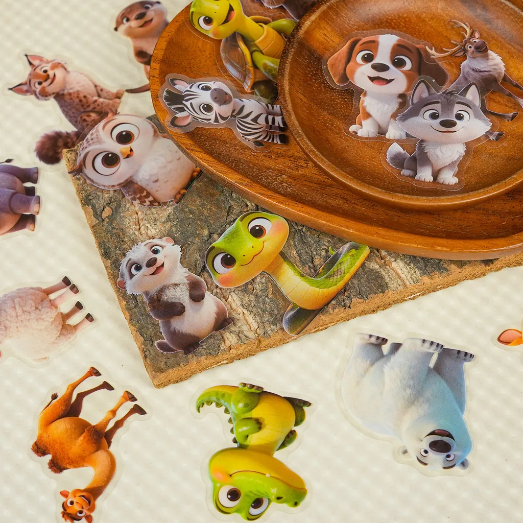 56 Buah Stiker Hewan Kartun Lucu Baru - Stiker Dekoratif Kerajinan Anak-anak PET Transparan Toko RecordingYourLife