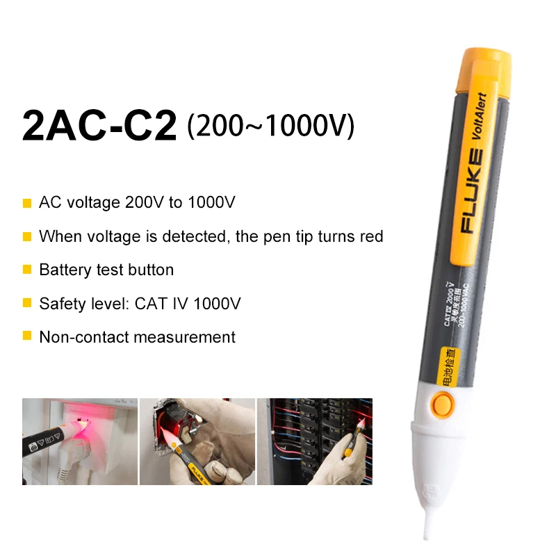 Fluke 2AC 90V- 1000v Fluke 2AC 200-1000V  VoltAlert™ Non Contact Voltage Detector Tester , Elecrtical Pen Volt Alert