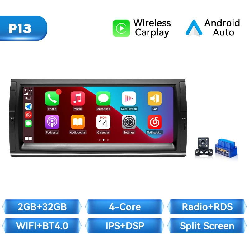 Xonrich Draadloze Carplay Android 14 Auto Multimedia Speler Voor Bmw E39 E53 M5 1995-2003 6 + 128Gb 10.25 Inch Scherm Gps Navigatie