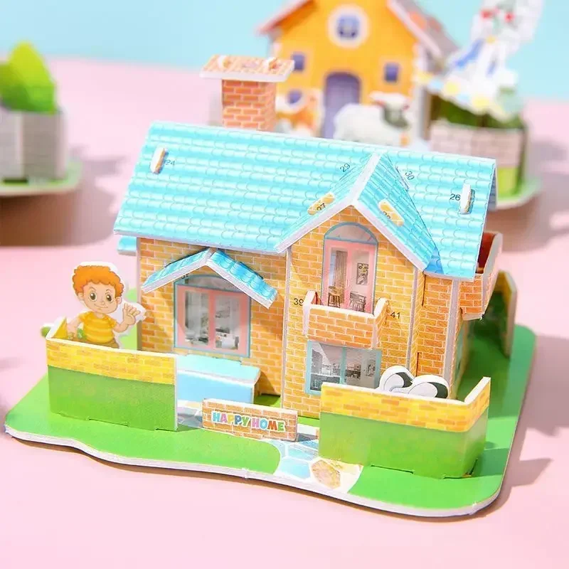 3PCS 3D Three-dimensional Building Puzzle Model Toys DIY Handmade Paper Puzzle Building Blocks Educational Toy Gifts