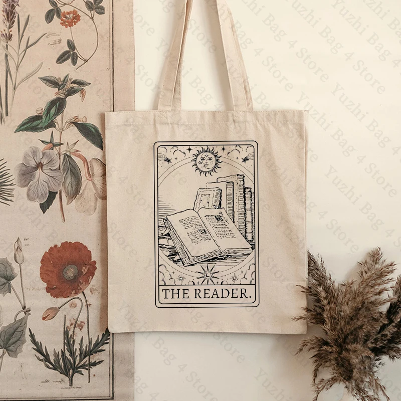 The Reader Tarot Inspired Tote Bag Tarot Tote Bags Reader Shoulder Bags Bookish Book Lover Large Capacity Shopping Bag