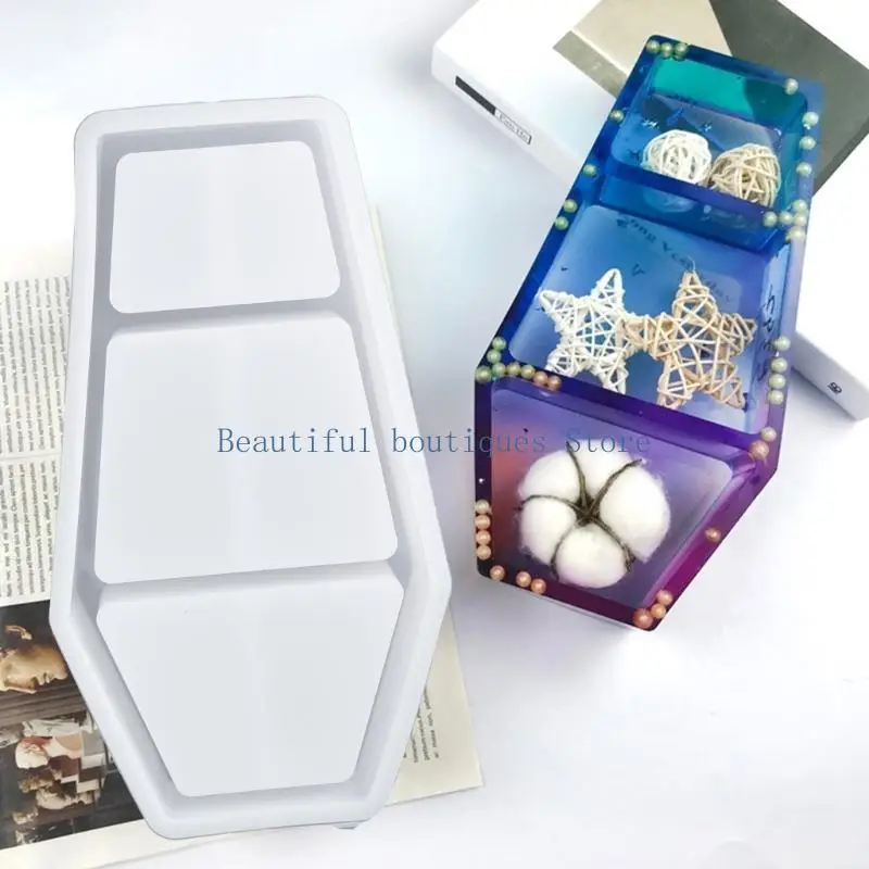 U4LF Halloween Coffin Box UV Crystal Epoxy Mold Casket Jewelry Holder Silicone Mould
