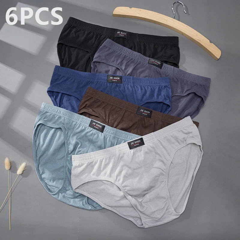 6PCS/Lot Simple Men Underpants Plue Size XL -5XL Cotton Briefs Comfortable Male Breathable Shorts Underwear Lingerie Panties