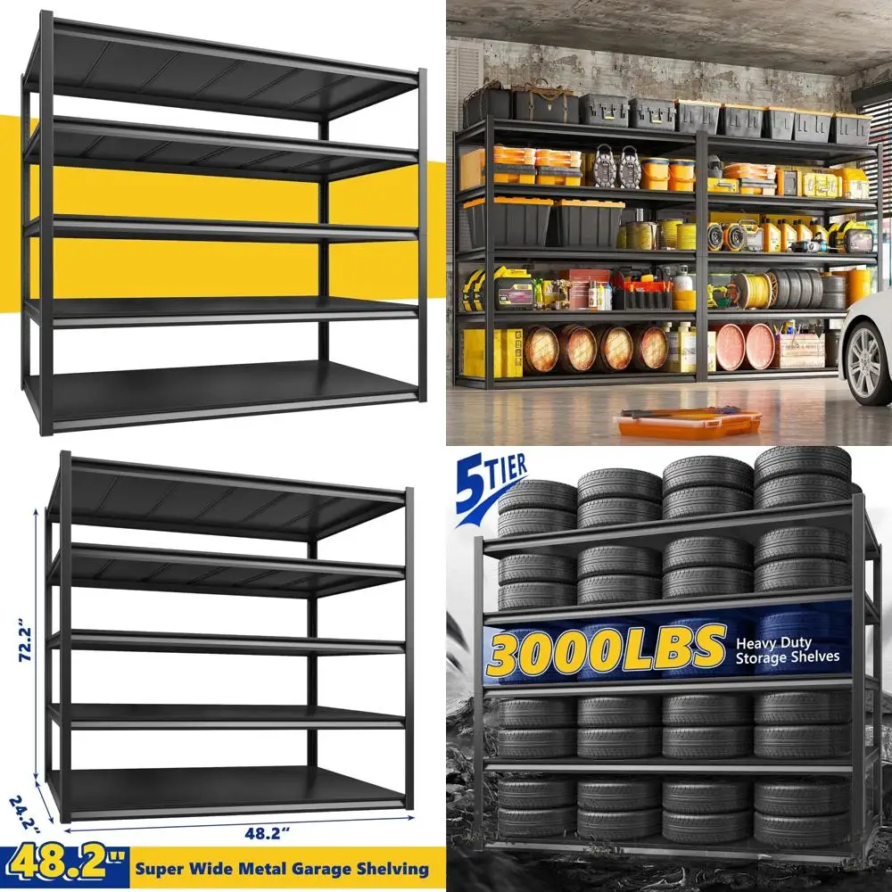 رفوف معدنية صناعية شديدة التحمل، رفوف تخزين قابلة للتعديل مكونة من 5 طبقات بسعة 3000 رطل