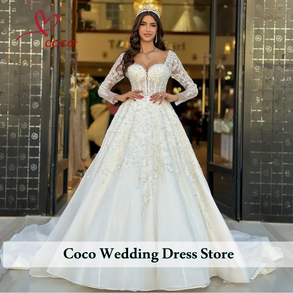 Роскошные женские длинные платья трапециевидной формы по индивидуальному заказу с элегантными длинными рукавами, атласное платье богини для невесты, свадебное бальное платье Trian