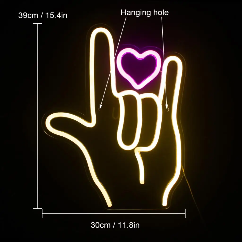 wangxing Finger heart neon sign, finger heart neon, handmade neon sign, love neon sign, finger led neon sign, Neon Kpop finger h