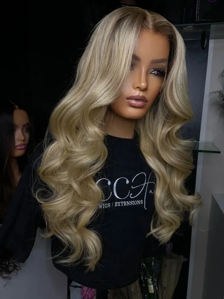 26 "قسط الألياف الرماد شقراء بيروكات صناعية طويلة طول أومبير تسليط الضوء على الجسم موجة غلويليس الباروكات الشعر الاصطناعية على التخليص بيع #4