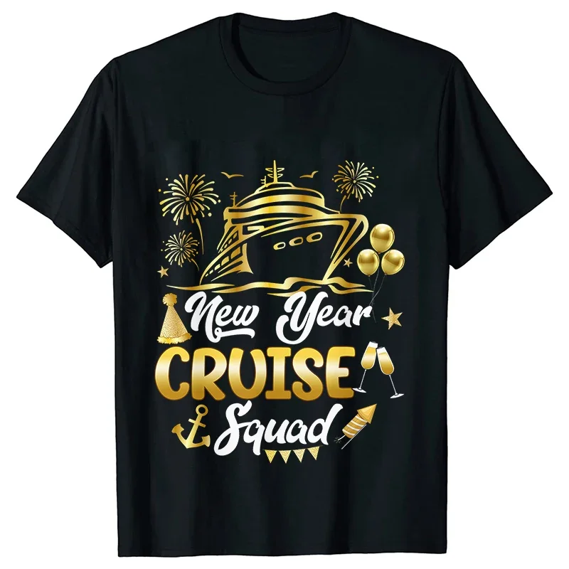 Happy New Year Cruisin Squad Women T-shirts O Neck Short Sleeve Tees Cruise Ship Vacation Party Tops Matching Family Clothing