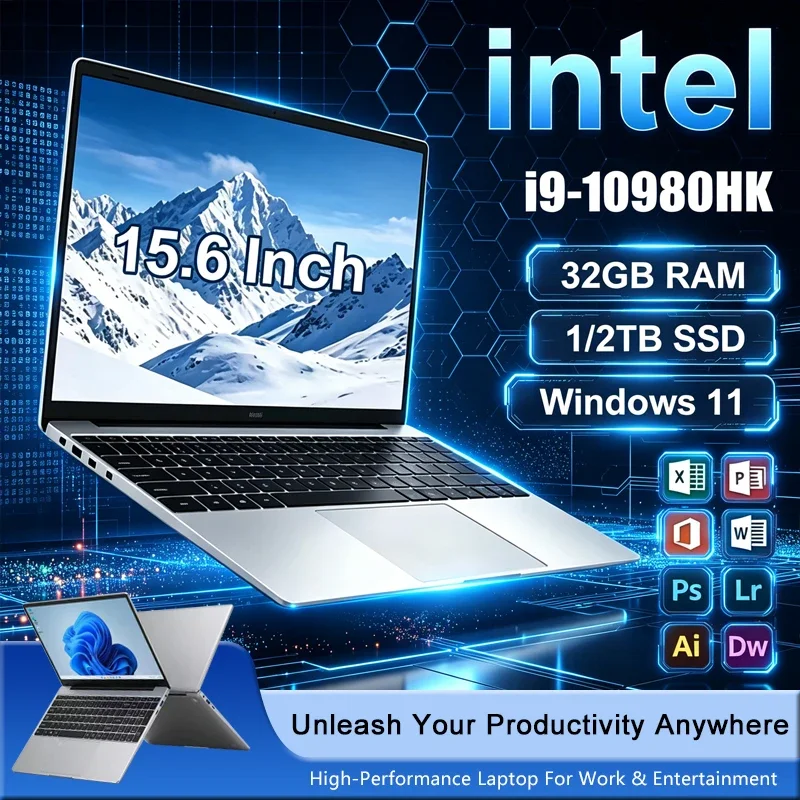 Computador portátil para jogos de 15,6 polegadas, modelo 10980HK, com 16 GB de RAM, SSD de 1 TB ou 2 TB, PC para jogos, Windows 11, resolução de 1920x1080, portátil para escritório e estudo.