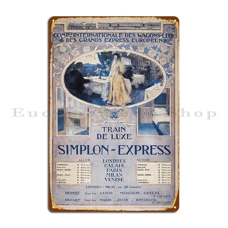 Orient Express Vintage Train Travel Print 1906 Simplon Orient Express Metal Sign Club Living Room Club Designs Tin Sign Poster