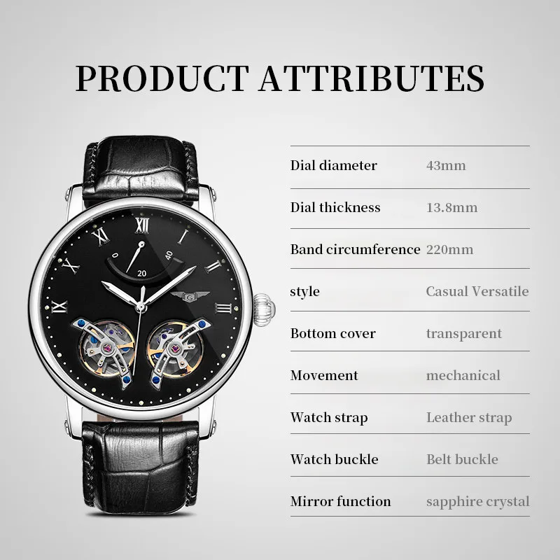 GUANQIN  Men\'s watches Top Brand Luxury Mechanical Automatic watch for men Tourbillon Waterproof  Sapphire mirror Power Watch