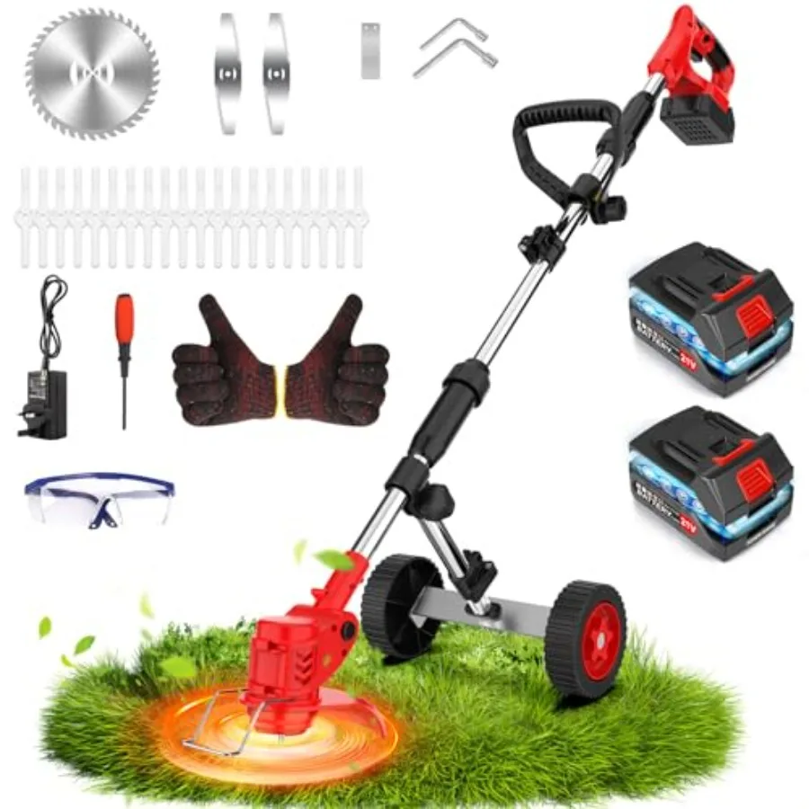 

Аккумуляторная электрическая газонокосилка с металлическими лезвиями, легкий триммер для сорняков, на батарейках 4000 мАч 21В, 4-в-1, для обработки края газона и удаления сорняков