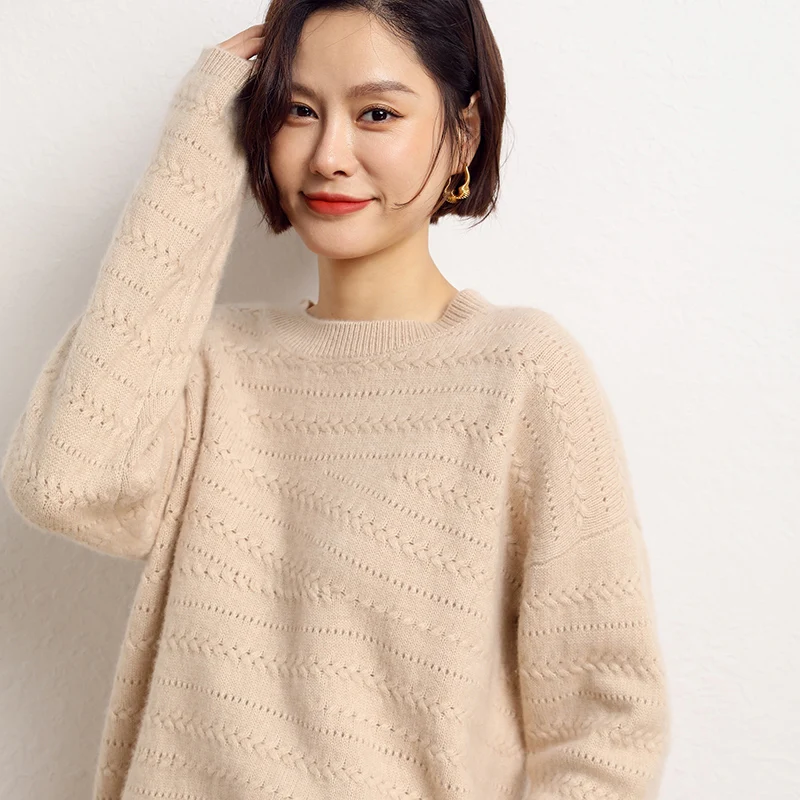 2023 Hot Sale Autumn Winter 100% Pure Cashmere Sweater O-neck Women's High Quality Soft Female Loose Thickened Knitted Pullover