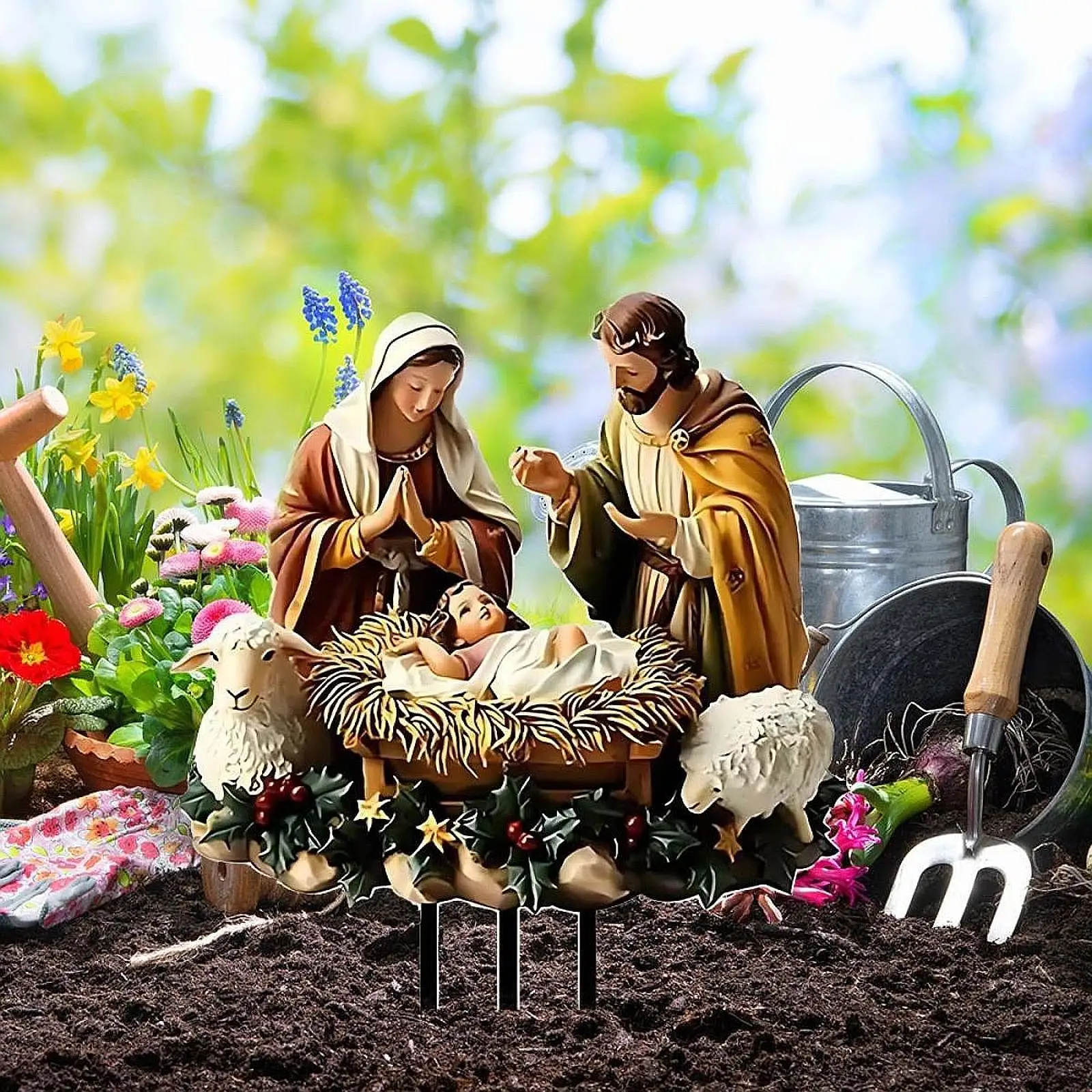 

Jesus Birth Yard Signs Decor Garden Yard Stake for Yard Pathway Lawn Decoration