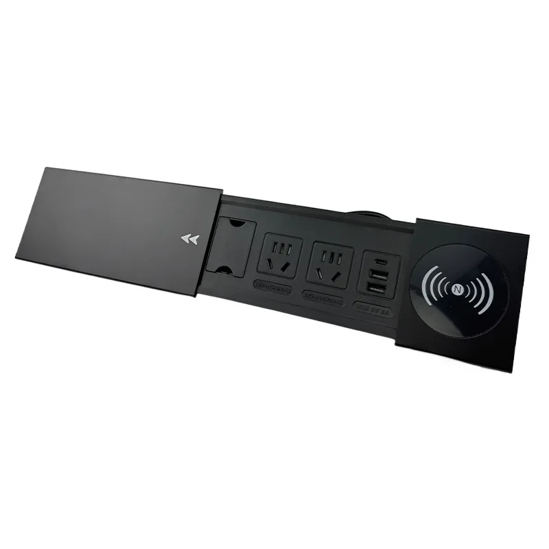 

Slide cover receptacle, wireless charging island, desktop side slide with threading hole USB power strip