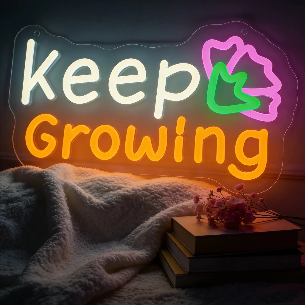 

Светодиодная неоновая вывеска с вдохновляющей цитатой «Продолжай расти» для декора дома, офиса, спальни, кафе, мотивационный подарок, теплое освещение