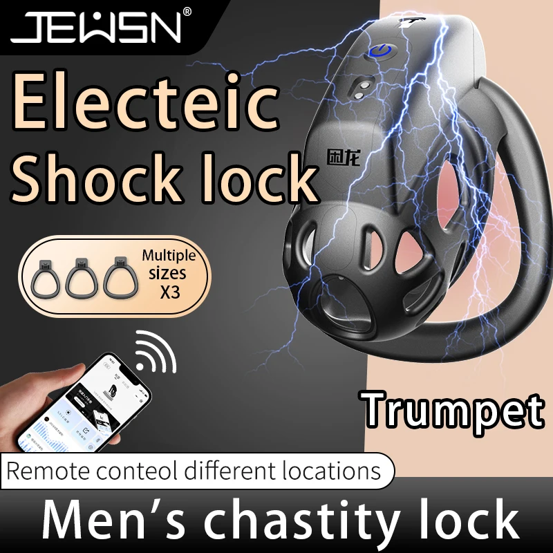 JEUSN-jaula de castidad de choque eléctrico para hombres, juguetes de restricción de acondicionamiento, jaula de pene para hombres Gay con 3 anillos