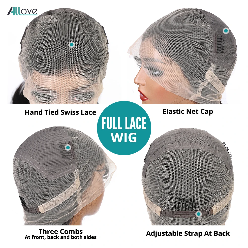 Allove Full Lace Human Hair Wig  Transparent Lace Frontal Wig Bone Straight Lace Front Wig Brazilian Remy Hair Wigs