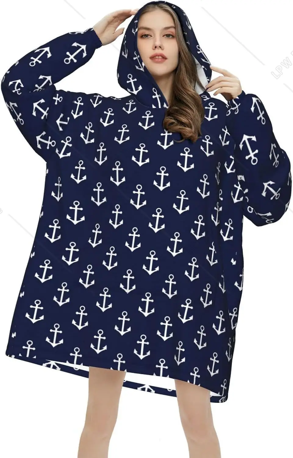 Blue Anchor Blanket Hoodies For Women And Men Adult Oversize Wearable Blanket Hoodies For Soft And Warm