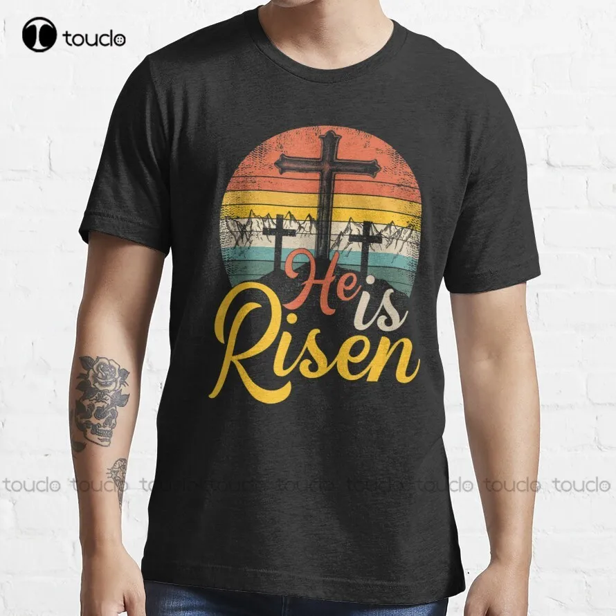 He Is Risen Christian Easter Happy Eater Day Floral Wreath Matching Gift T-Shirt T Shirts For Men Tee T Shirts Xs-5Xl Cartoon