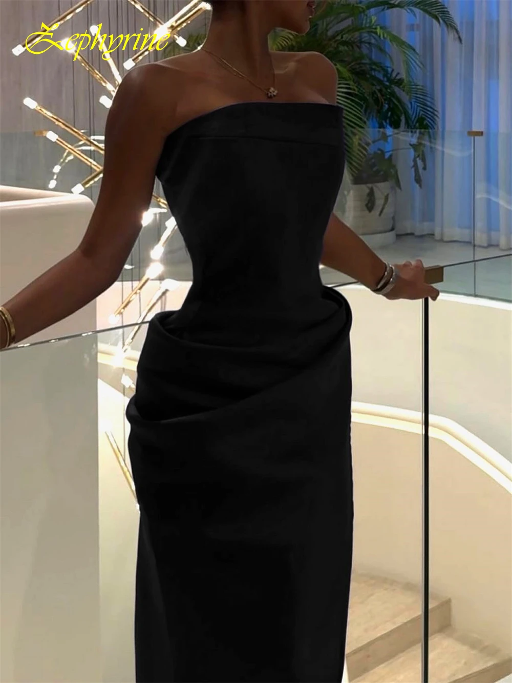 Vestido de noite sem alças simples personalizado e vestidos formais de cetim para ocasiões especiais e vestidos de baile sem mangas com temperamento