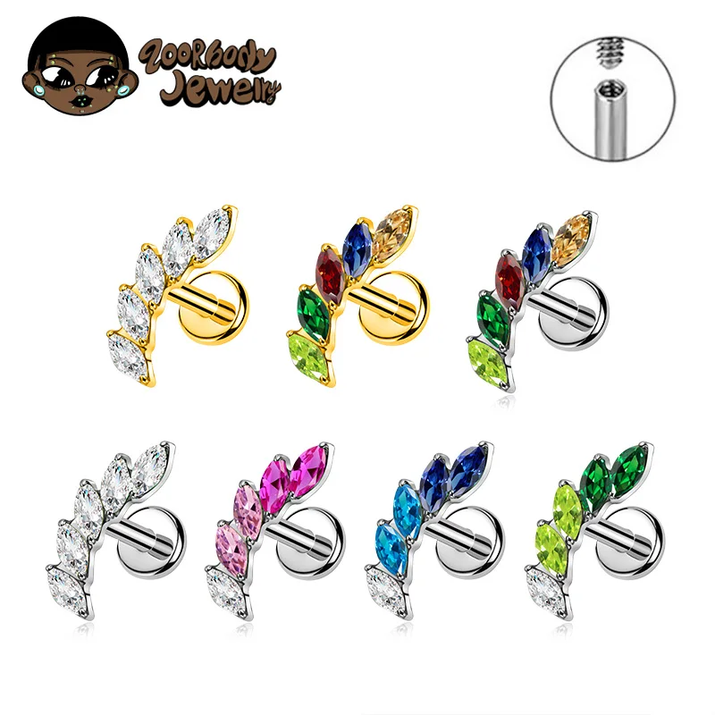 G23 titane 16G filetage interne Labret CZ Piercing lèvre Nasal clou Tragus Piercing oreille Cartilage Helix Dait corps bijoux