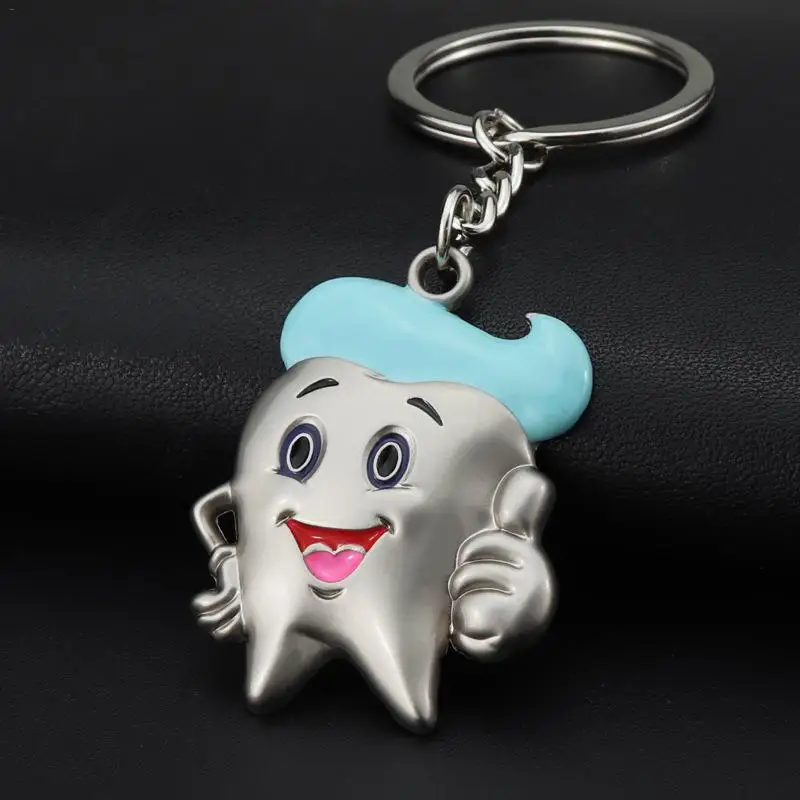 Teeth Keychain Tooth Shape Keychain Dentist Tooth Key Ring Creative Alloy Tooth Keychains Key Ring Cute Tooth Ornament Pendant