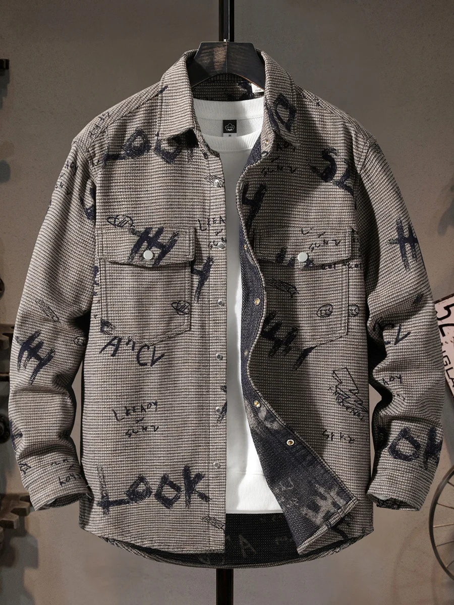 

Мужская высококачественная рубашка с цветной вышивкой и длинным рукавом, модный американский воротник, плотная, стильная, осенне-зимняя новинка