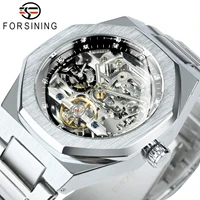 Reloj Mecánico Forsining Tourbillon esqueleto para hombre manecillas luminosas correa de acero inoxidable relojes automáticos de negocios de moda