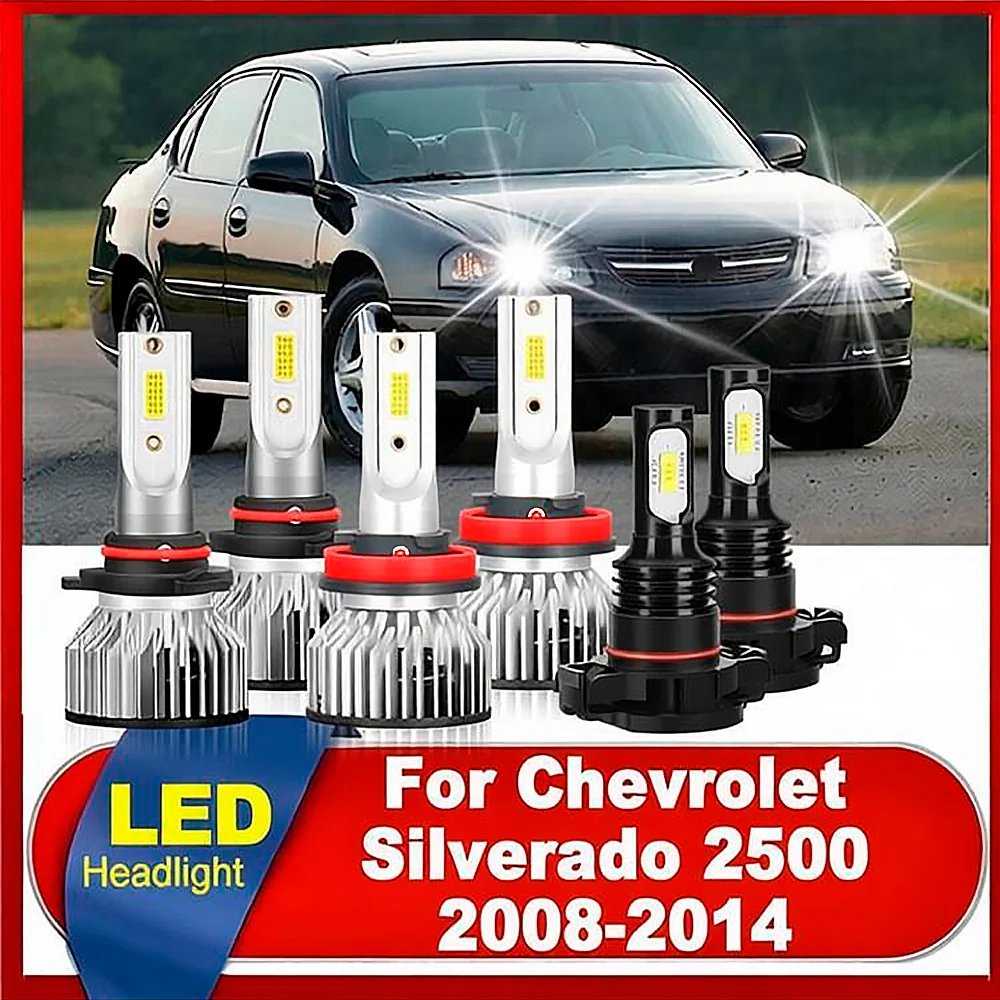 

6000K White 9005 H11 High Low Beam Car LED Headlight Bulbs Canbus No error Turbo HeadLamp For Chevrolet Silverado 2500 2008-2014