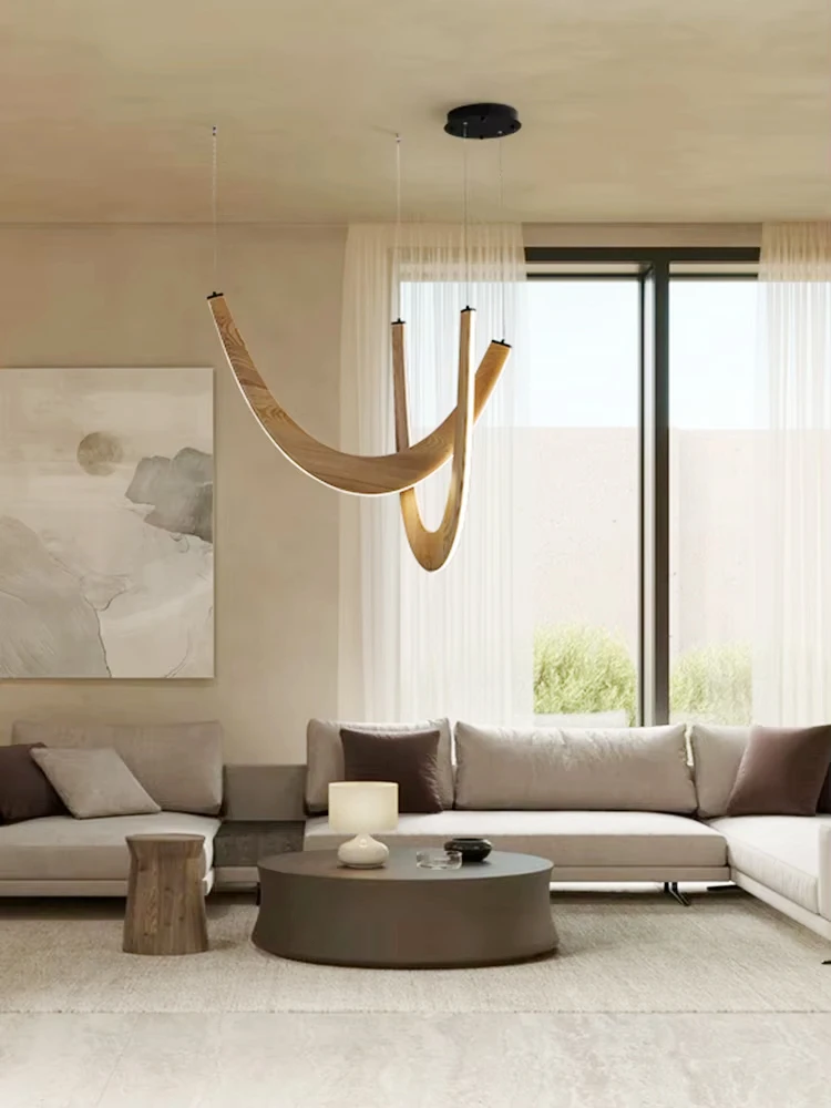 2026 Modern U-shaped Wooden LED Pendant Lights Indoor Hanging Lamp Living Sitting Room Lobby Kitchen Island Dining Living Room O