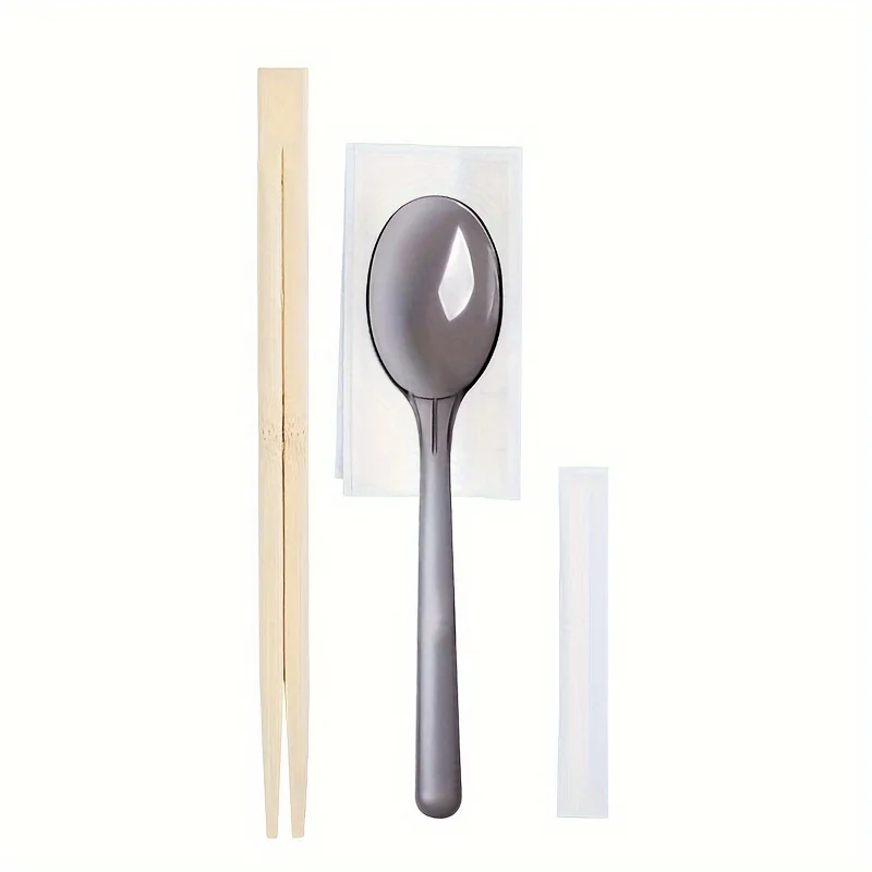 Palillos desechables Juego de cuatro piezas, utensilios de restaurante chino, suministros de supermercado, suministros de tienda, vajilla para llevar con cuchara, juego de comida rápida, palillos envasados comerciales