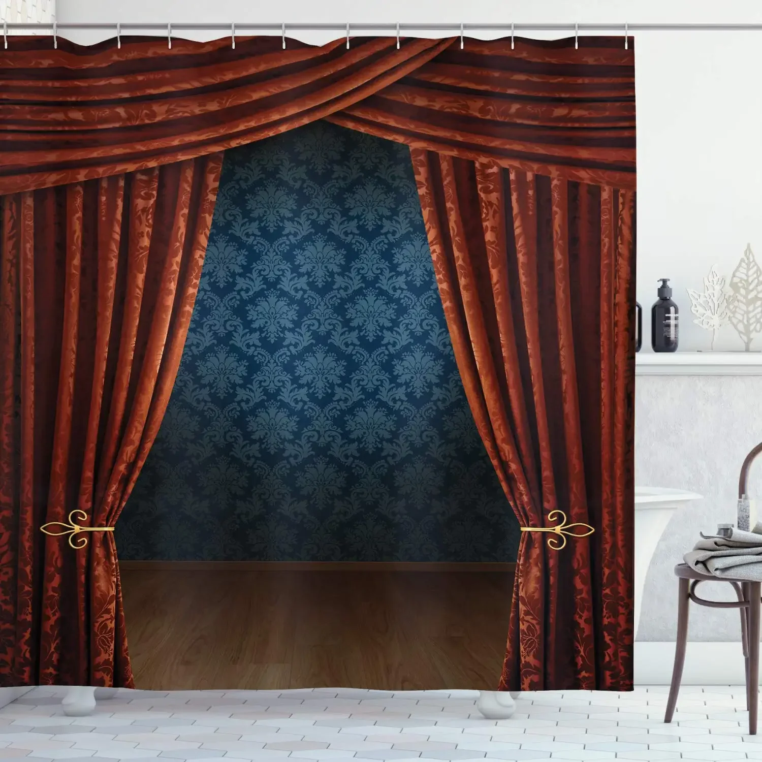 Opera Stage Shower Curtain Vintage Medieval Theater Classical Style Illustration Bathroom Decor Waterproof Fabric Bathtub Screen