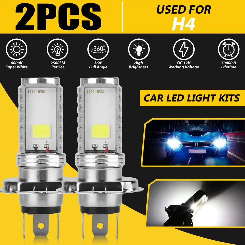 2Pcs H4 LED Bulb Super Bright Headlight Kit 360-degree Full-angle Lighting Headlight Kit High/low Beam Bulb High-Power 6000k